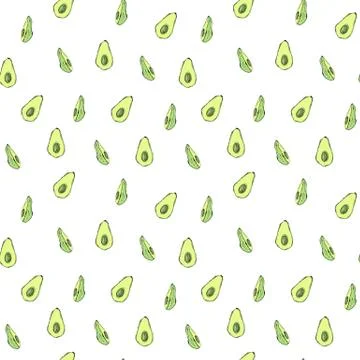 Avocado seamless pattern, marker graphics. For design or background Stock Illustration