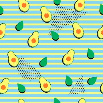 Avocado seamless pattern. Memphis trendy art. Stock Illustration