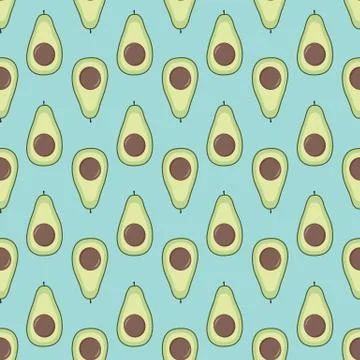 Avocado seamless pattern. Pastel blue background Stock Illustration