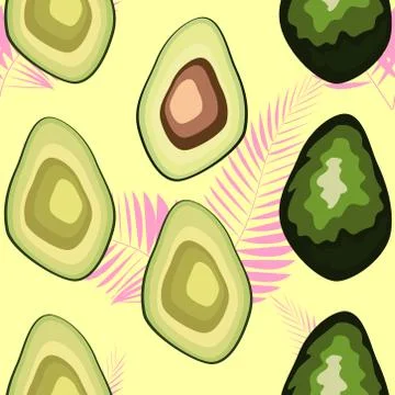 Avocado seamless pattern with tropical leaves of palm tree Stock Illustration