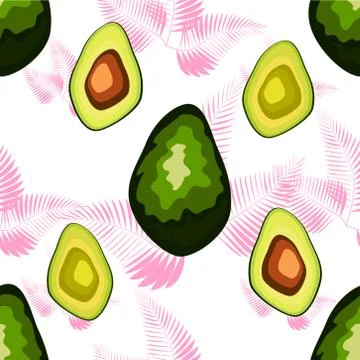 Avocado seamless pattern with tropical leaves of palm tree 库存插图