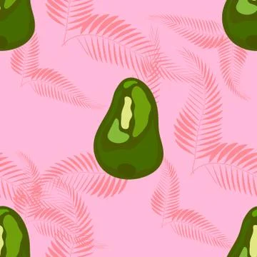 Avocado seamless pattern with tropical leaves of palm tree Stock Illustration