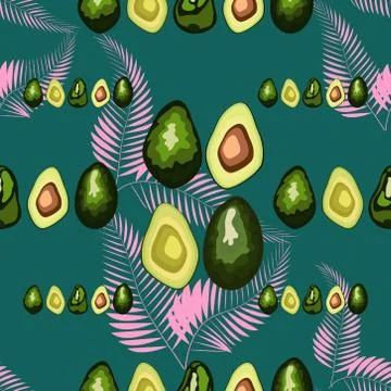 Avocado seamless pattern with tropical leaves of palm tree, background. イラスト素材