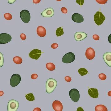 Avocado seamless pattern vector illustration on grey background Stock Illustration
