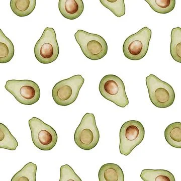 Avocado seamless Pattern. Watercolor background of green food. Hand drawn Illustrazione stock