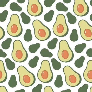 Avocado seamless pattern on white background Stock Illustration