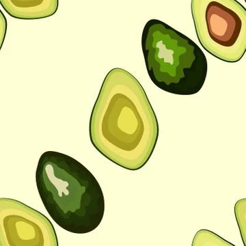 Avocado seamless pattern. Whole and sliced avocado Stock Illustration