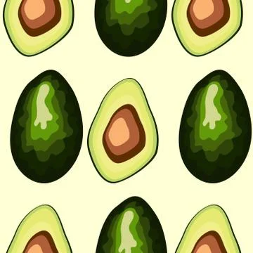 Avocado seamless pattern. Whole and sliced avocado Illustrazione stock