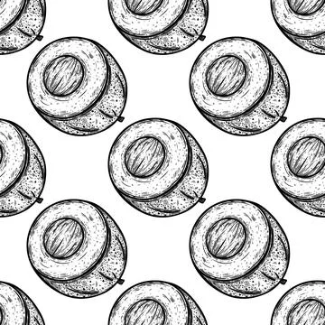 Avocado seamless vector pattern. Half of fresh tropical fruit with seed イラスト素材