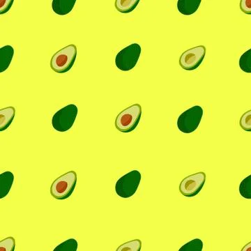 Avocado seamless vector pattern on a yellow background Stockillustratie