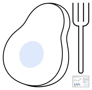 Avocado slice and fork sketched with simple lines, accompanied by a small gra 스톡 일러스트