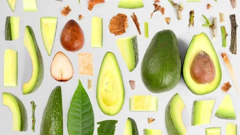 Avocado Slice and Leaf Collection Video stock 208837704