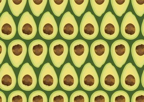 Avocado slice seamless pattern on green background, Fruits vector illustratio 스톡 일러스트