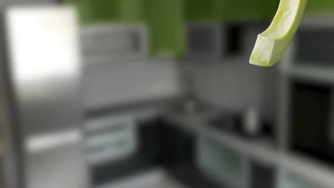Avocado with Slices falling on kitchen Background Stock Footage 130671360