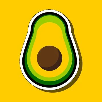 Avocado sticker on a yellow background. Vector illustration. イラスト素材