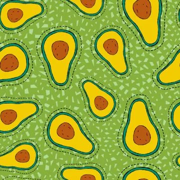 Avocado stitch patch icon on seamless pattern Stock Illustration