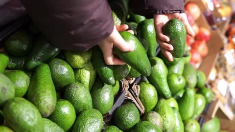 Avocado in the supermarket vertical video Stock Footage 256858708