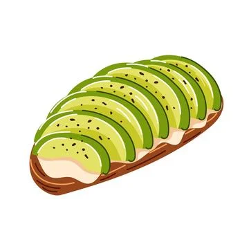 Avocado toast from dark rye bread with slices of avocado, cottage cheese and Stock Illustration