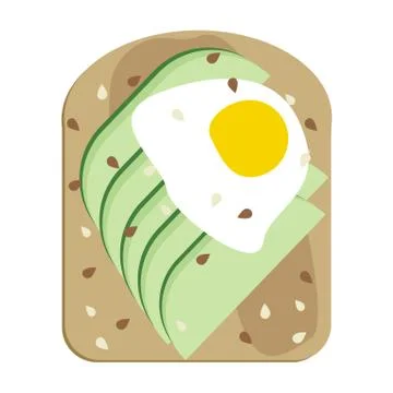 Avocado toast with poached egg vector illustration. Avocado slices on toasted Stock Illustration