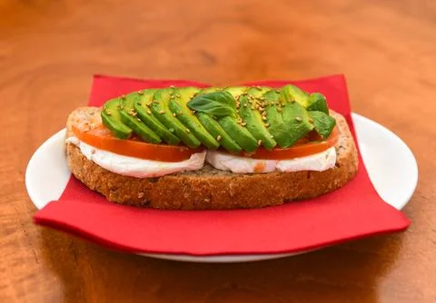 Avocado Toast with Tomato and Mozzarella Stock Photos