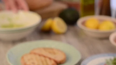 Avocado tomato spread panini bread delicious Stock Footage 75468220