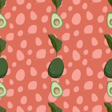 Avocado vector illustration seamless pattern on orange background with silhou Stock Illustration