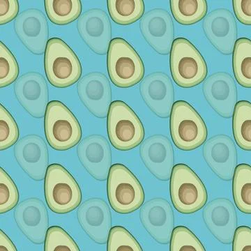 Avocado vector repeat pattern design on blue background Stock Illustration