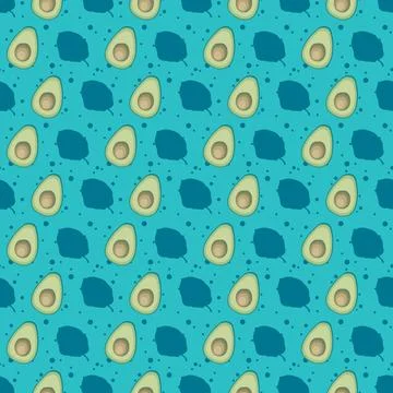 Avocado vector repeat pattern design on blue background Illustrazione stock