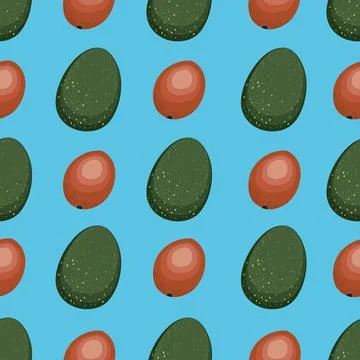 Avocado Vector seamless pattern, blue background illustration Stock Illustration