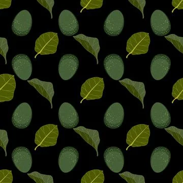 Avocado vector seamless pattern design on black background イラスト素材