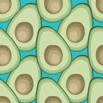 Avocado vector seamless pattern illustration on blue background Stock Illustration