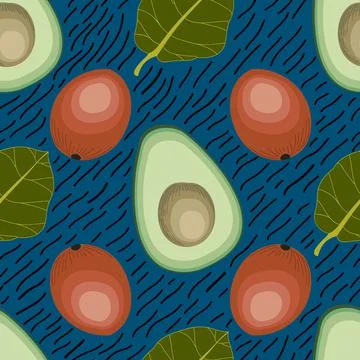 Avocado vector seamless pattern vector design on dark blue textured backgroun Stock Illustration