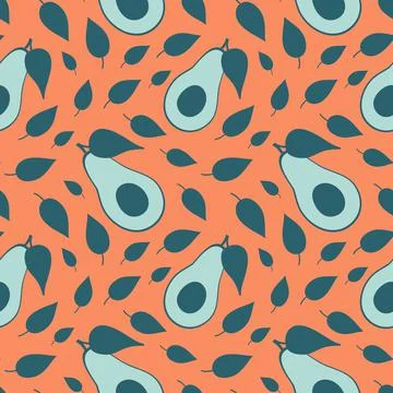 Avocado vegetable with bone and leaf seamless pattern blue pink for design, e Illustrazione stock