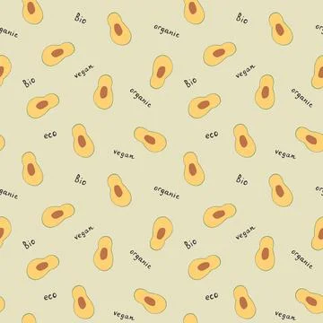 Avocado Vegetables seamless pattern. Vegetarian healthy bio food background,  Stock Illustration