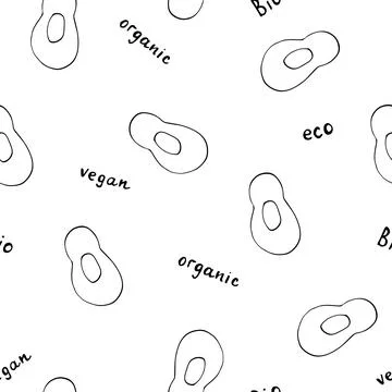 Avocado Vegetables seamless pattern. Vegetarian healthy bio food background,  Stock Illustration