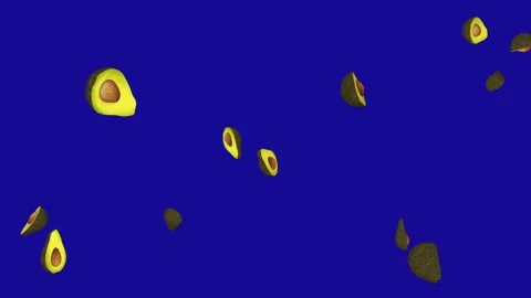 Avocados falling down from the top on blue screen background Stock Footage 322784866
