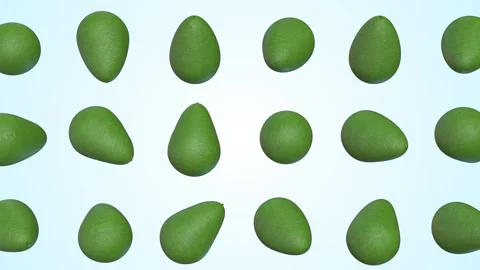 Avocados Falling on a Light Blue Background. Avocados 3D Animation. 4K Stock Footage 295254040