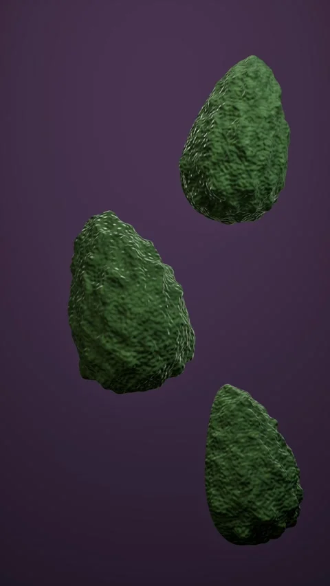 Avocados on a purple background. 3d rendering Stock Footage 340566888