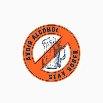 Avoid Alcohol Abstract Vector Sign, Symbol or Logo Template. Hand Drawn Beer Mug Stock Illustration