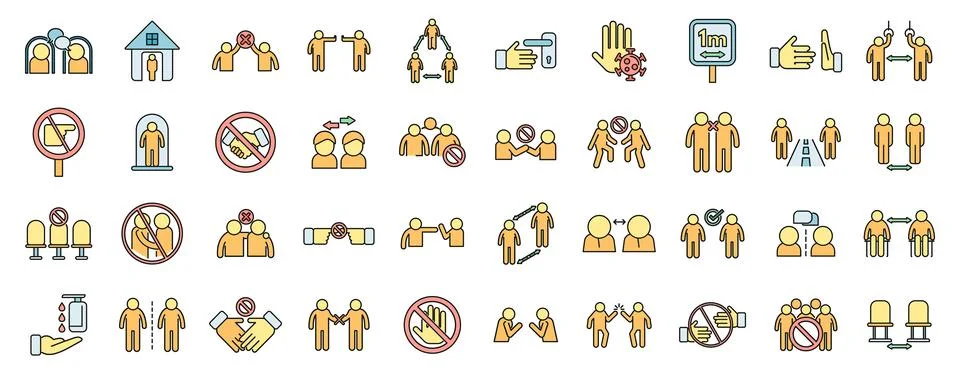 Avoid contact icons set vector color line Illustration