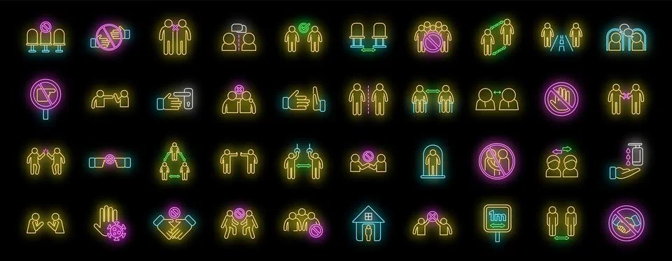 Avoid contact icons set vector neon Illustration