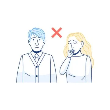 Avoid contact with sick person concept. Line icon. Illustrazione stock