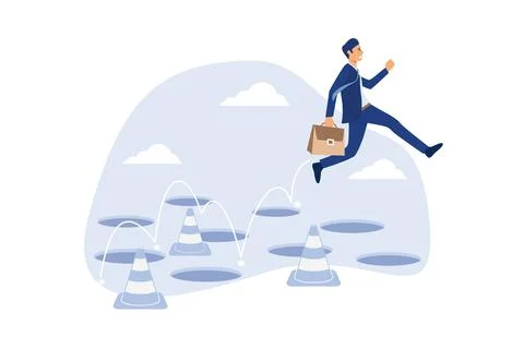 Avoid pitfall, adversity and brave to jump pass mistake or business failure,  Stock Illustration