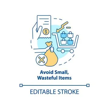 Avoid small wasteful items concept icon Stock Illustration
