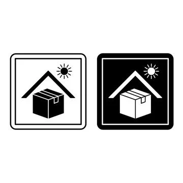 Avoid Sunlight Signs. Cardboard Packaging Labels. Black and White Vector Ic.. Stock Illustration