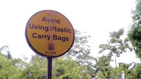Avoid Using Plastic Carry Bags sign, environment protection, Mumbai, India Stock-Footage 74748310