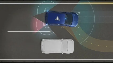 Avoiding collisions, Lane departure prevention, Autonomous driving technology. Stock Footage