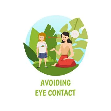 Avoiding eye contact autism weird behavior in child, flat vector isolated. Stock Illustration