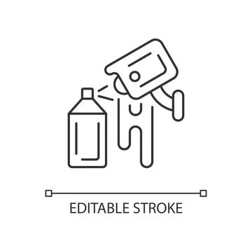 Avoiding graffiti damage with security camera linear icon Ilustración de archivo