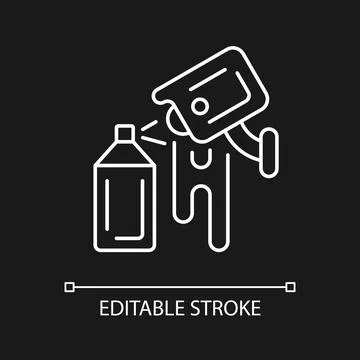 Avoiding graffiti damage with security camera white linear icon for dark theme Ilustración de archivo